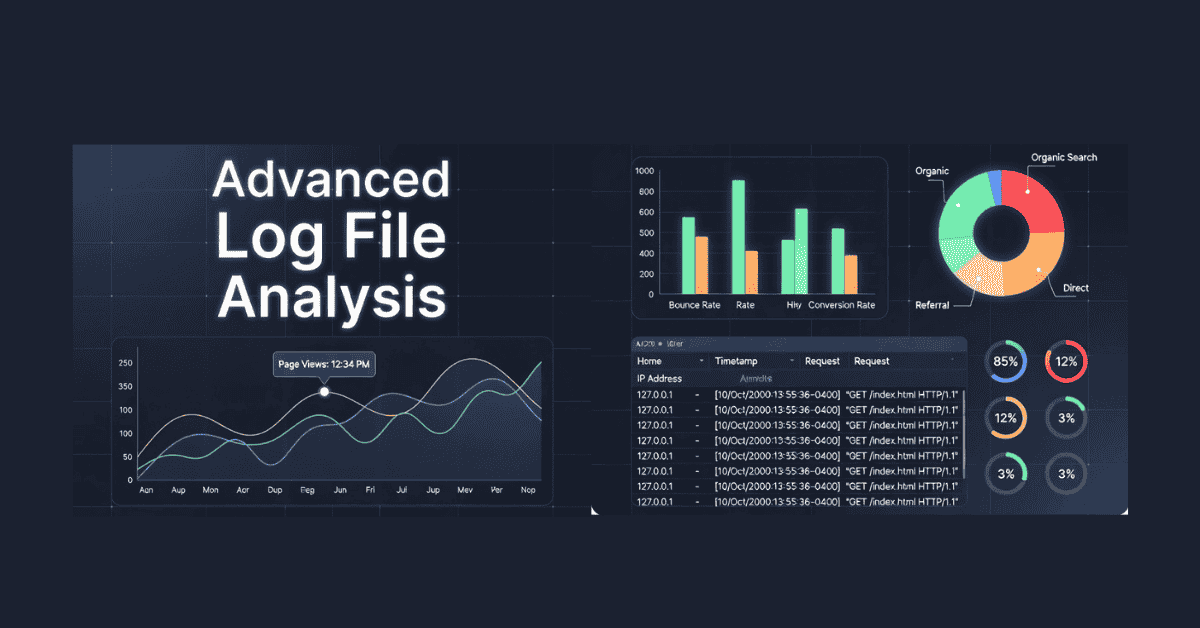 Abstract visualization of server log data streams and SEO analytics