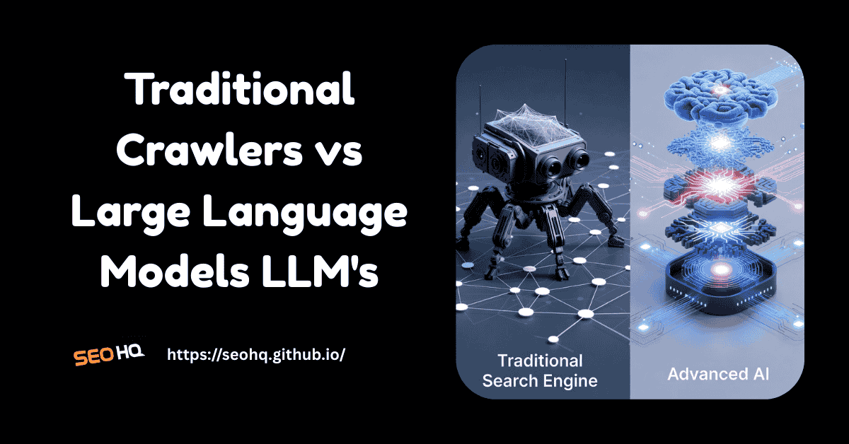 Conceptual illustration comparing traditional web crawlers with advanced large language model architectures